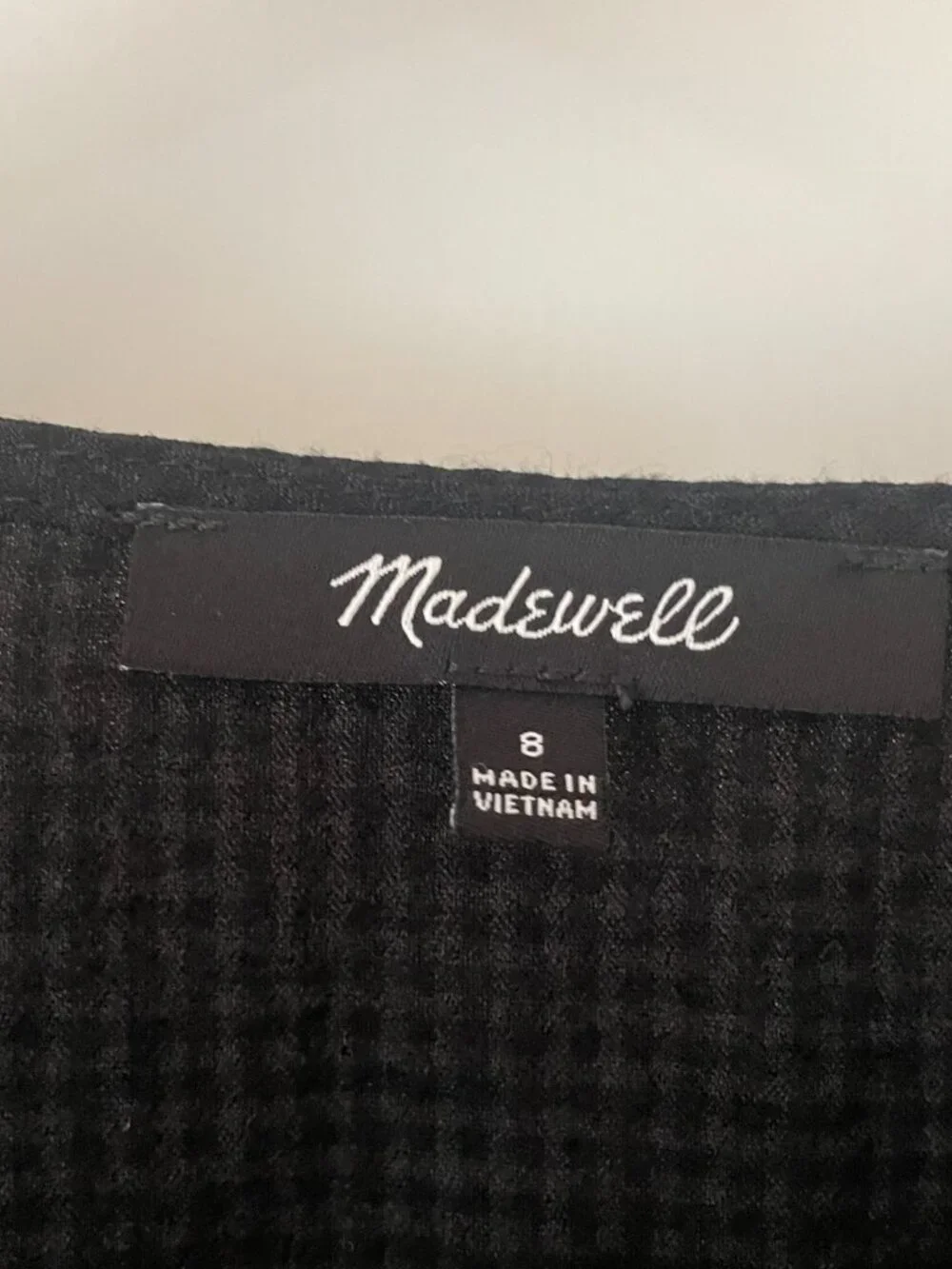 Madewell Westover Top Black Check V-Neck Button Front Long Sleeve Blouse Size 8